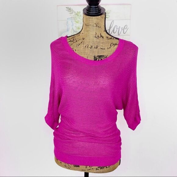 Express Y2K Sheer Mesh Dolman Sweater Top Raspberry Pink XS Fitted - Picture 1 of 10